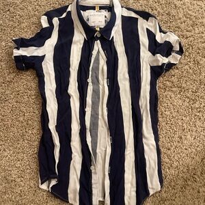 Boys Navy and White Striped Shirt